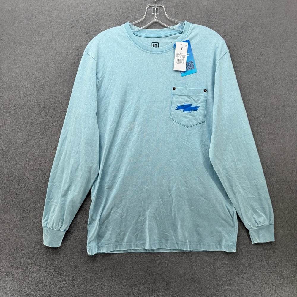 GM Chevrolet 1971 Camaro Graphic Long Sleeve Pocket T-Shirt Light Blue Mens S